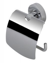 Toilet roll holder with cover in chrome finish